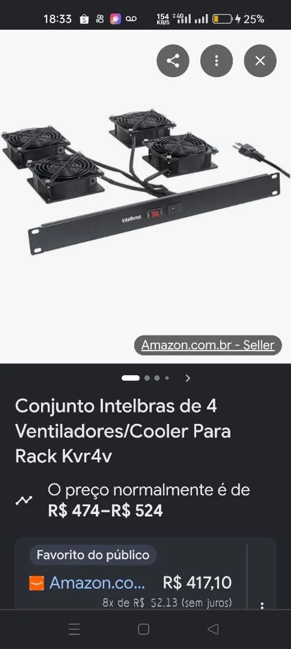 ventilação para rack 19 u com 4 ventiladores e 2 ventiladores 