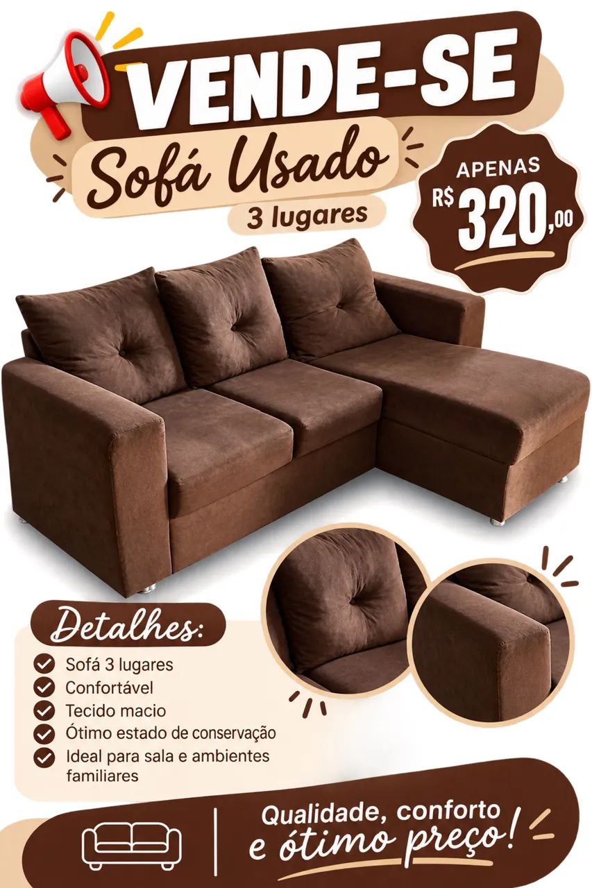 VENDO SOFÁ 3 LUGARES MARROM - Foto 2