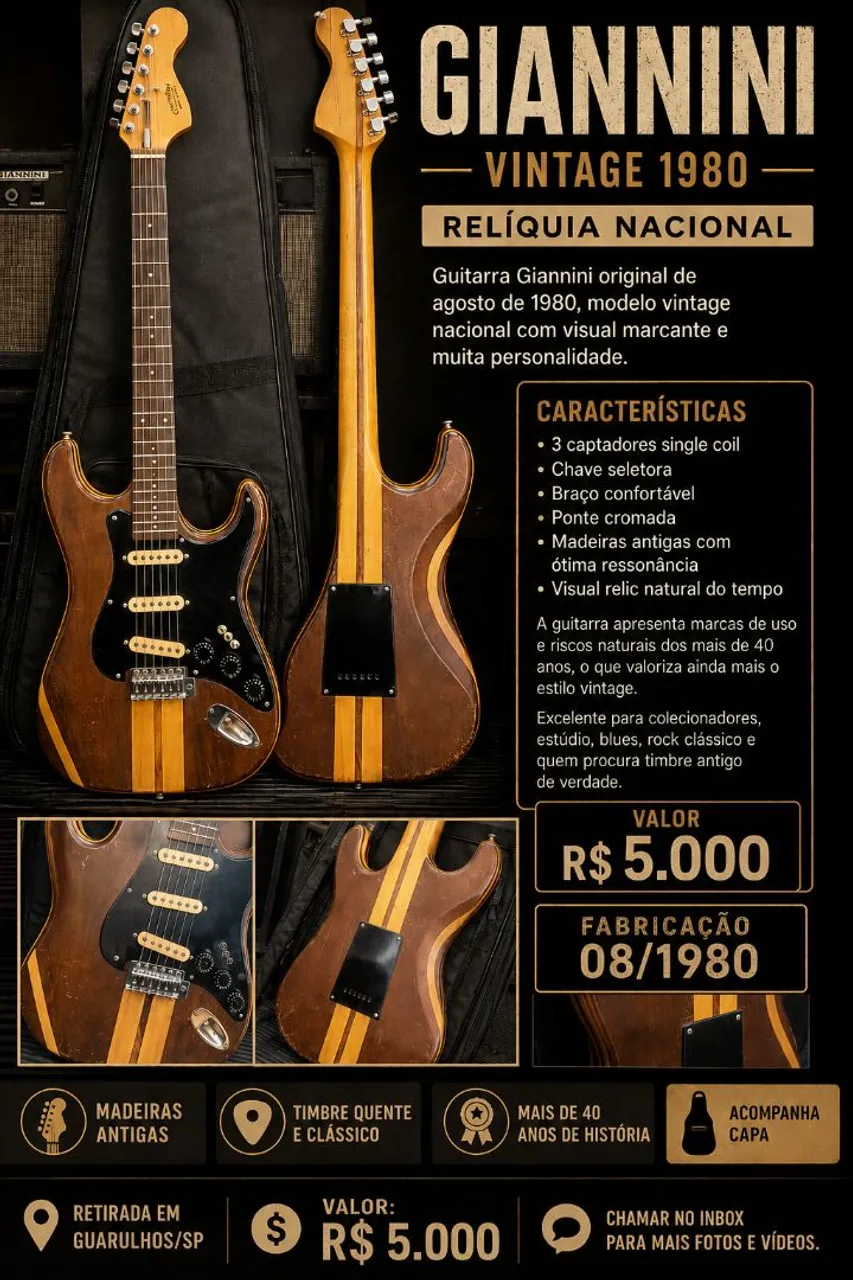 Guitarra Giannini Ae08S strato 1980 Vintage - Instrumentos