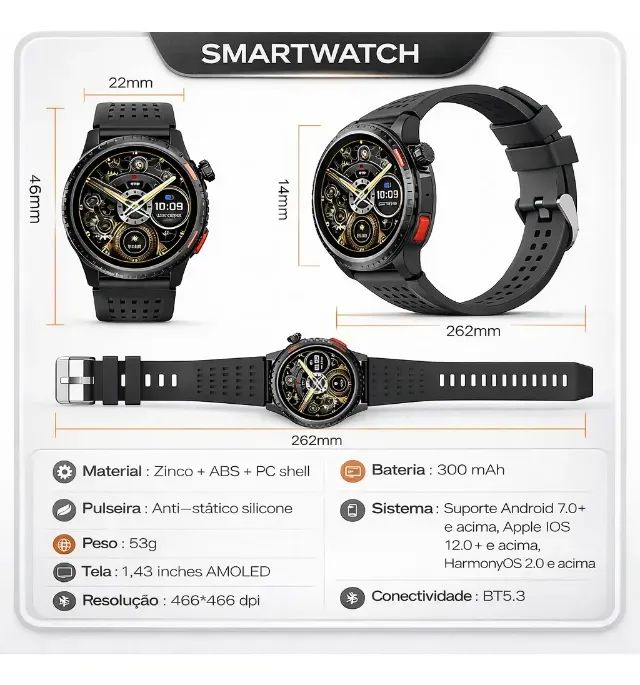 Smartwatch Redondo Bateria Longa Duração Corrida Strava Ios Android Amoled - Foto 6