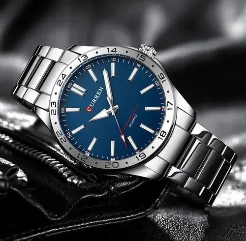 Relógio Masculino Curren 8452 Prata com Fundo Azul - Luxo e Estilo - Foto 3