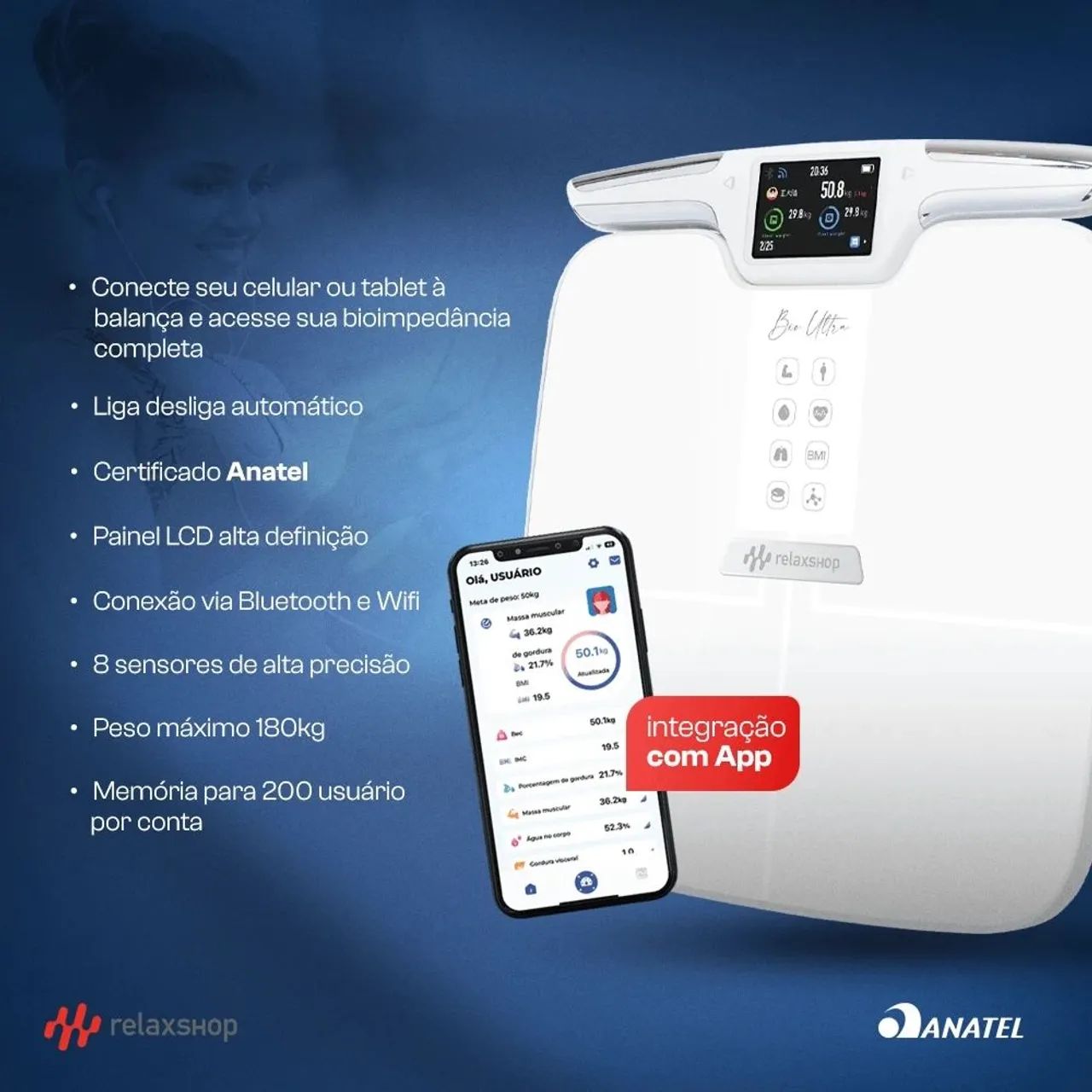 Balança bio impedância 55 Análises Corporais Digital - Foto 6