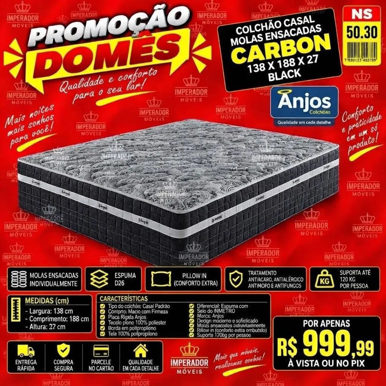 Colchão casal molas ensacadas CARBON 