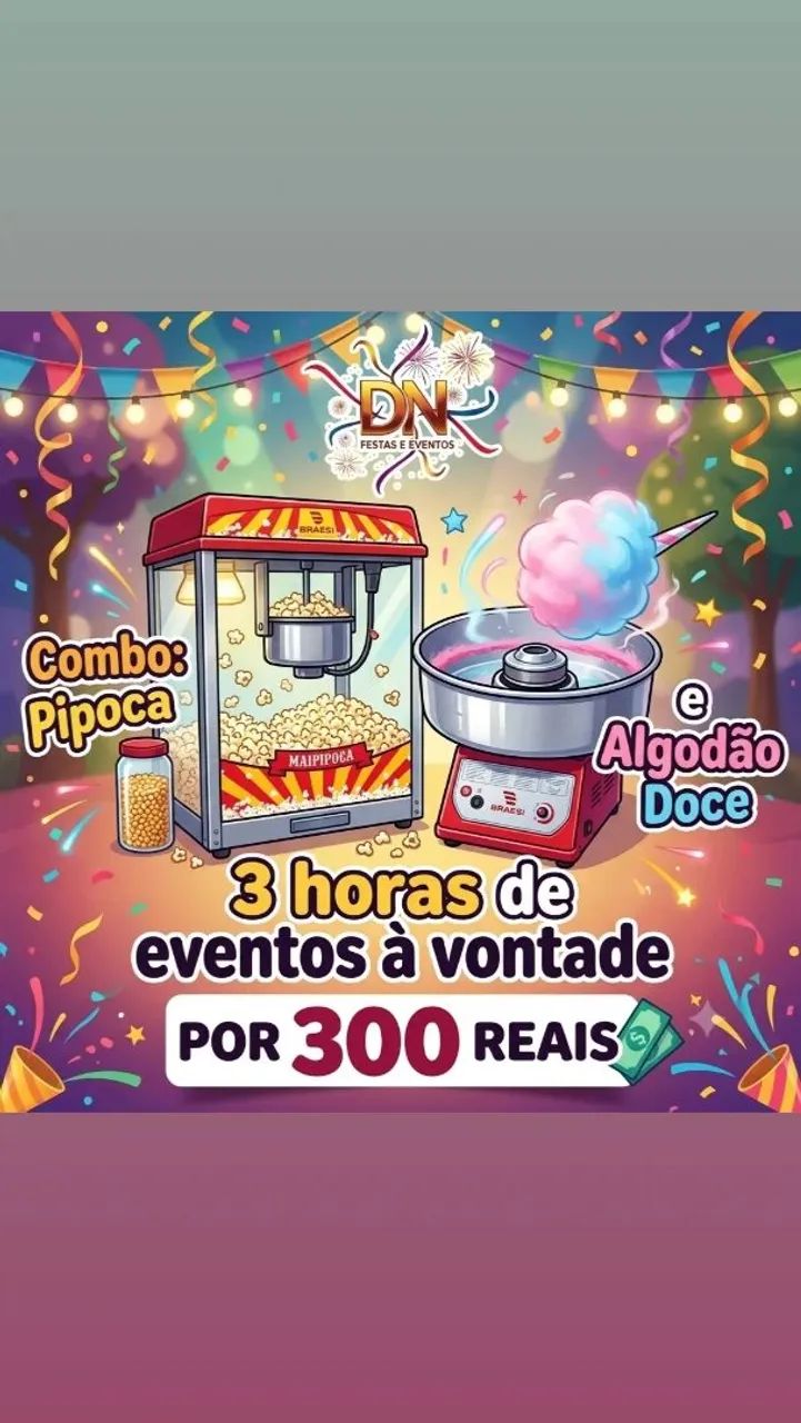 Combo pipoca e algodão doce