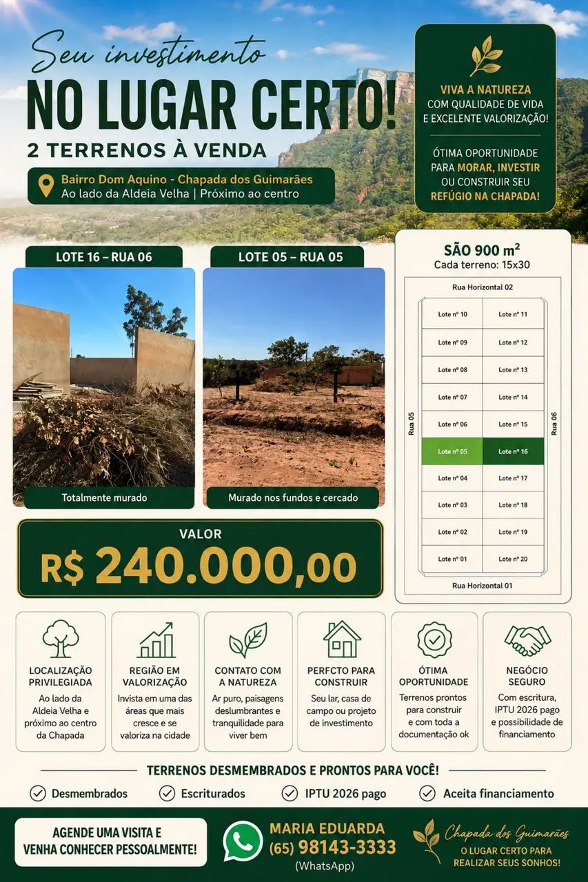 2 terrenos lindos na entrada de Chapada dos Guimarães 