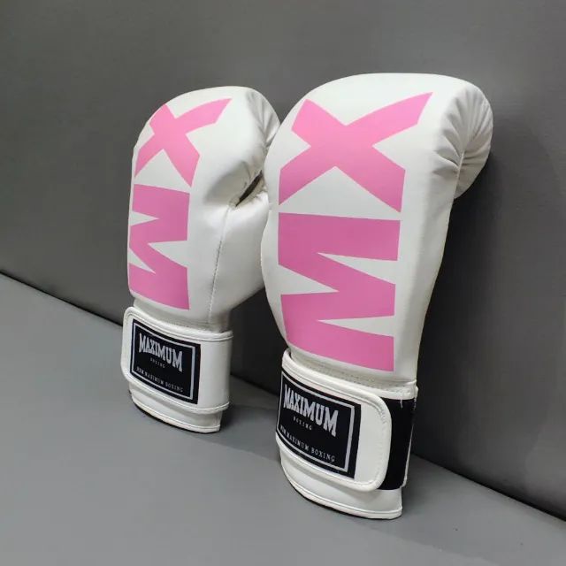 Luva de Boxe e Muay Thai Maximum MXM Branco e Rosa Nova 12oz - Foto 2