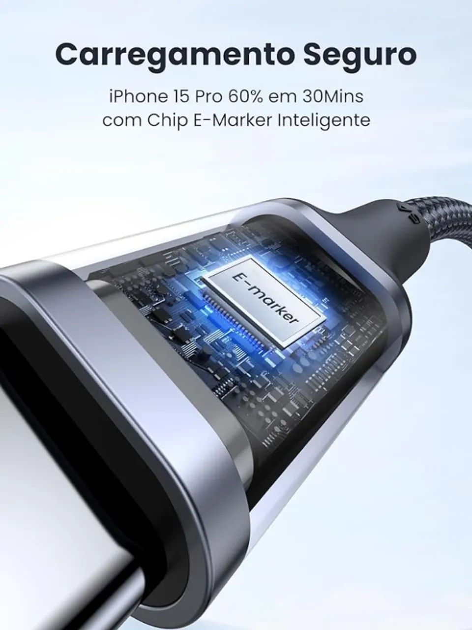 Cabo UGREEN USB-C para USB-C 100W 1m Alumínio  com Nylon Trançado Original - NOVO - Foto 4