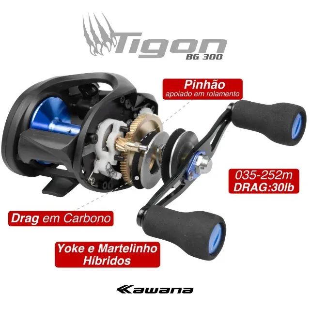 Carretilha Tigon BG 300 (Big Game) drag 13kg lado esquerdo (nova na caixa) - Foto 3