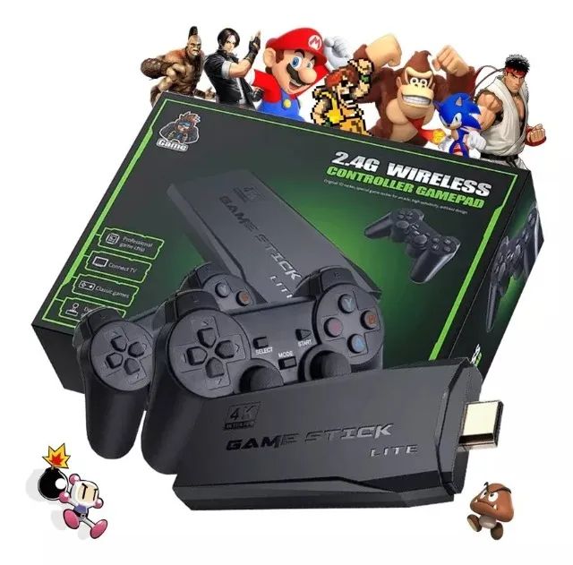 Game Stick 4k Retrô Lite 15.000 Mil Jogos 2 Controles sem Fio