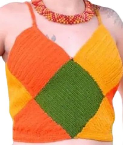 NOVO = cropped crochê P tricolor - Foto 3