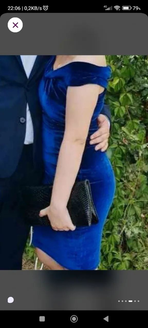 Vestido Azul de Veludo Elegante - Foto 2