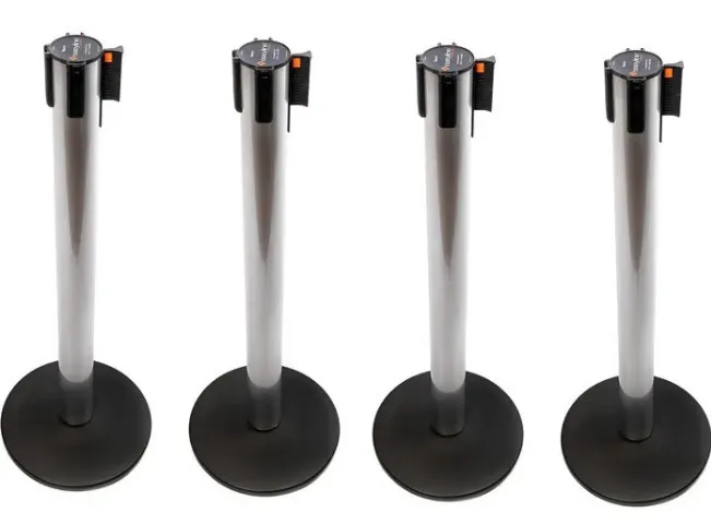 kit com 4 pedestais de fila cromado completos