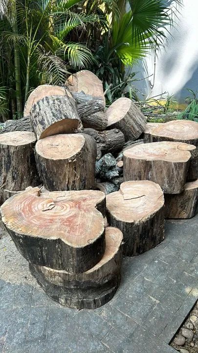 Madeira bruta natural para móveis e decoração de jardins