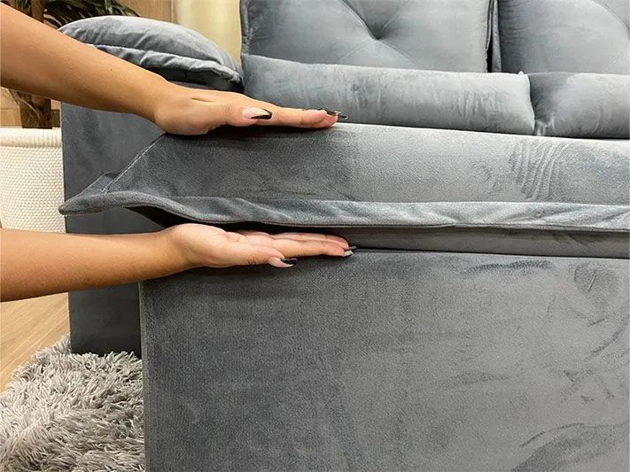 Sofá Retrátil 3 Lugares 270cm Veludo Cinza - Foto 4