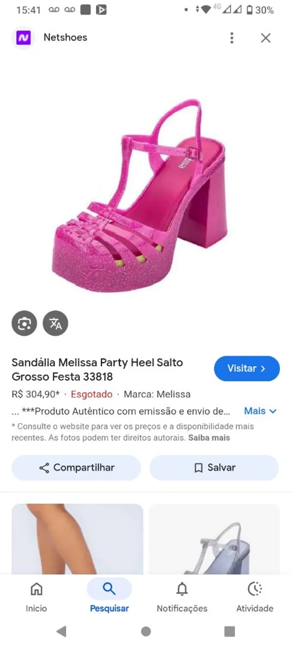 Sandália Melissa Party Heel Salto Grosso Festa - Rosa