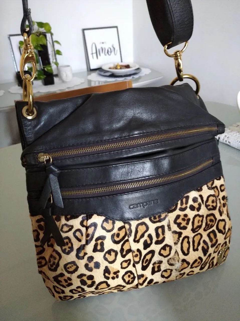 Bolsa original couro legítimo Animal Print da marca Campana adulto 