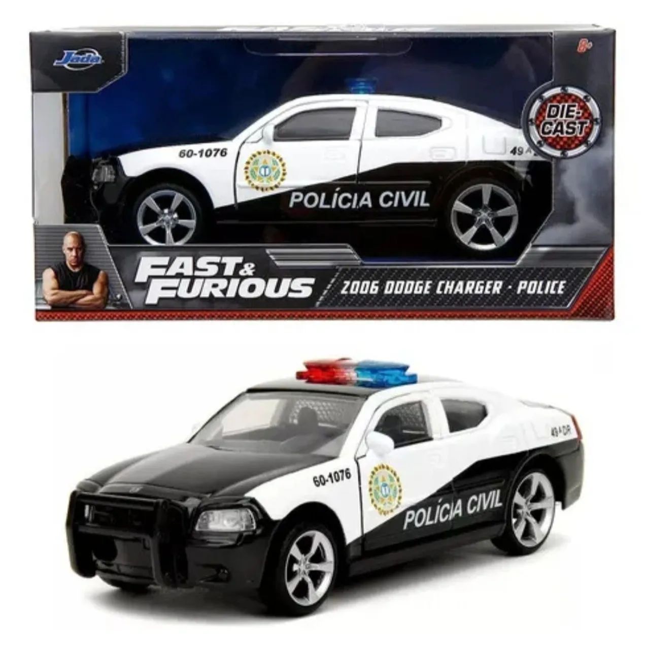 Miniatura Carro Dodge Charger Polícia Civil Fast & Furious Velozes E Furiosos Jada 1:32