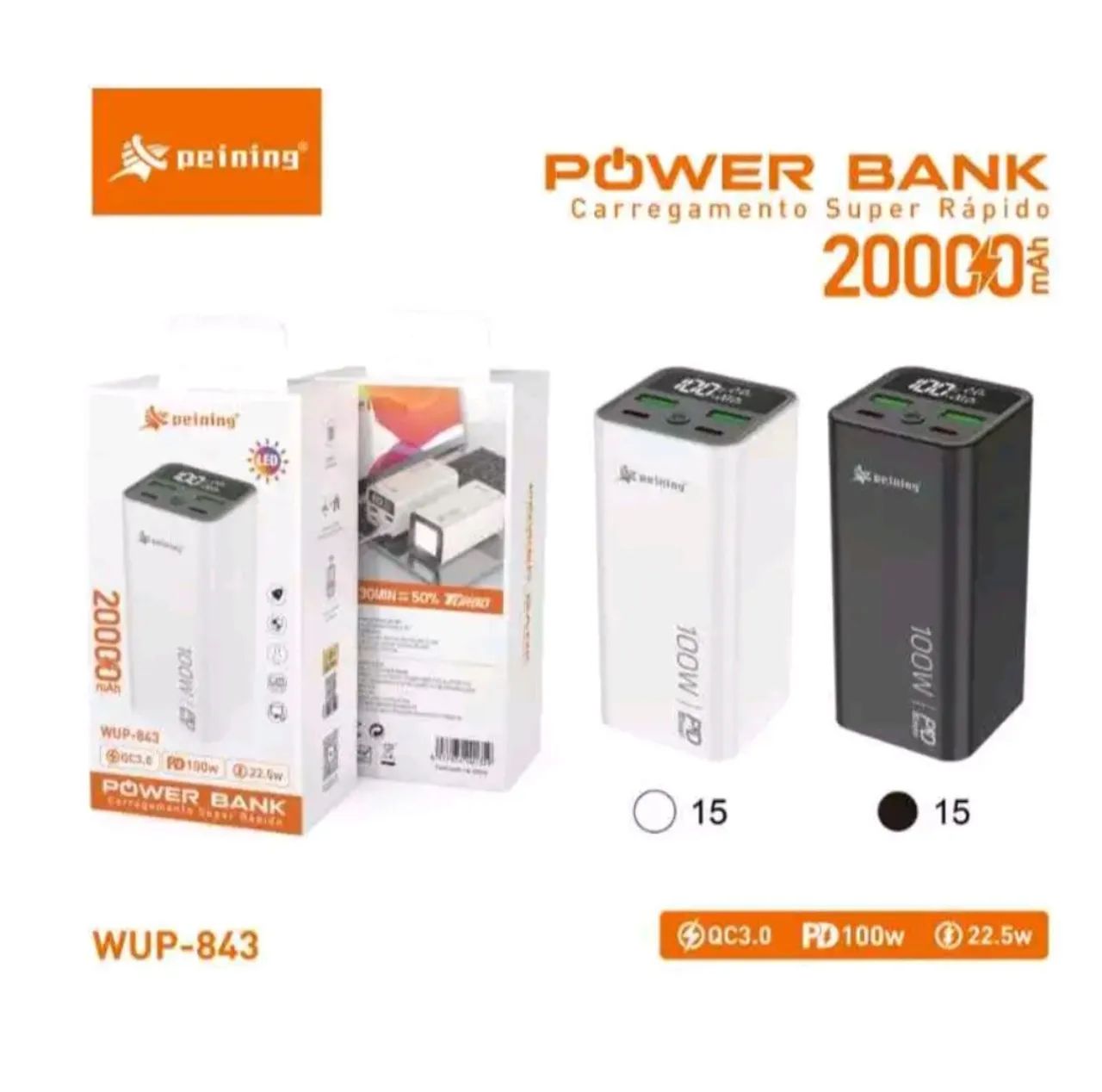 Bateria portátil peining 20 mil mah 100 watts Premium