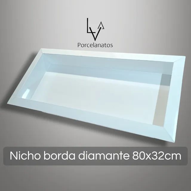 Nicho borda diamante em porcelanato 80x32cm branco polido - Foto 3