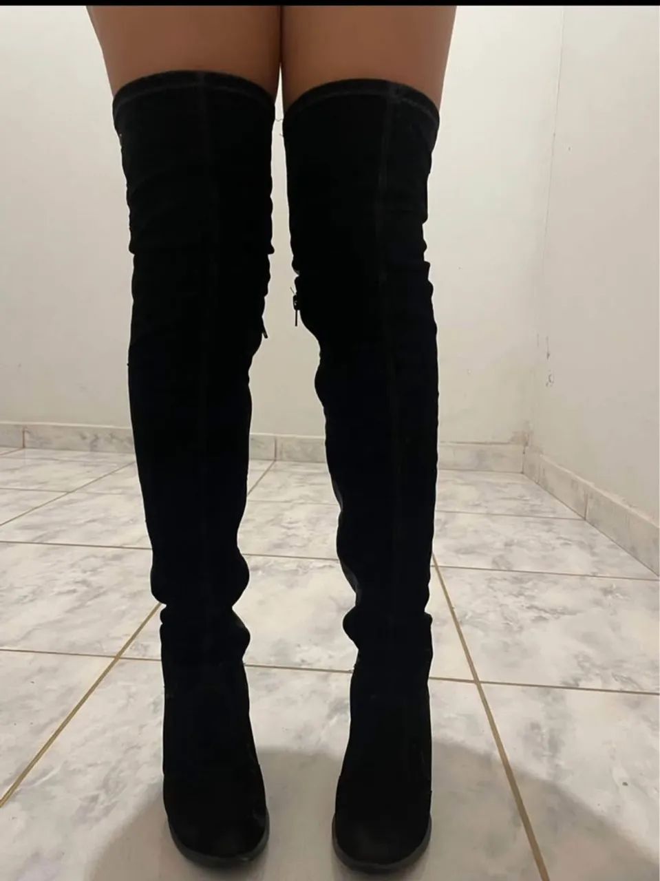 Salto Grosso Bota Over Veludo Bota Over The Knee Feminina Camur A