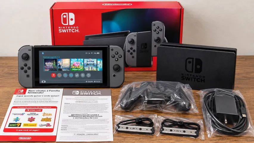 Nintendo Switch V2 Cinza Desbloqueado | microSD 256GB | Chip SX