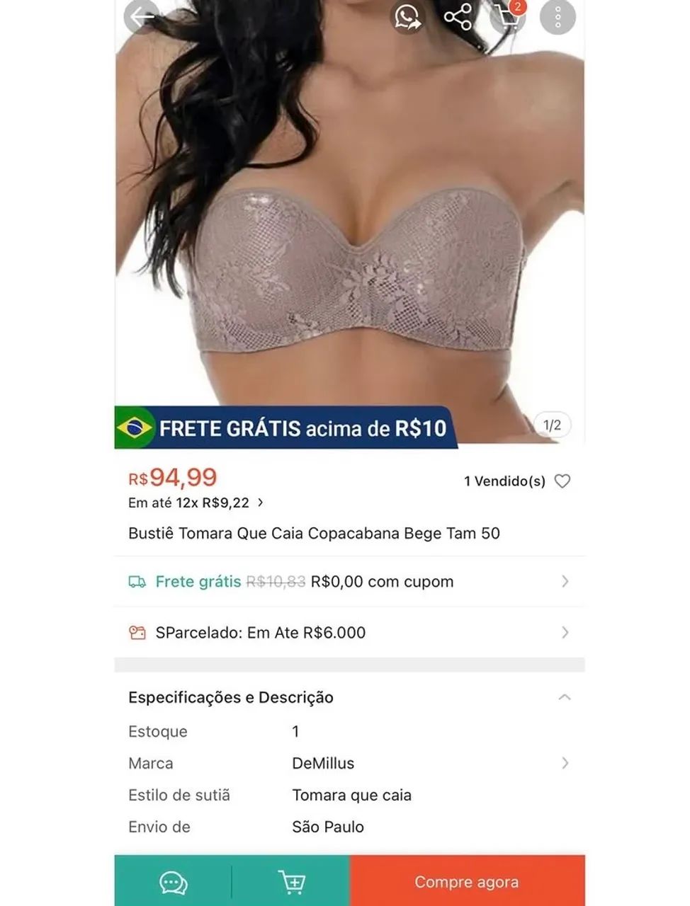 Sutiã Copacabana tomara que caia - Demillus  - Foto 4