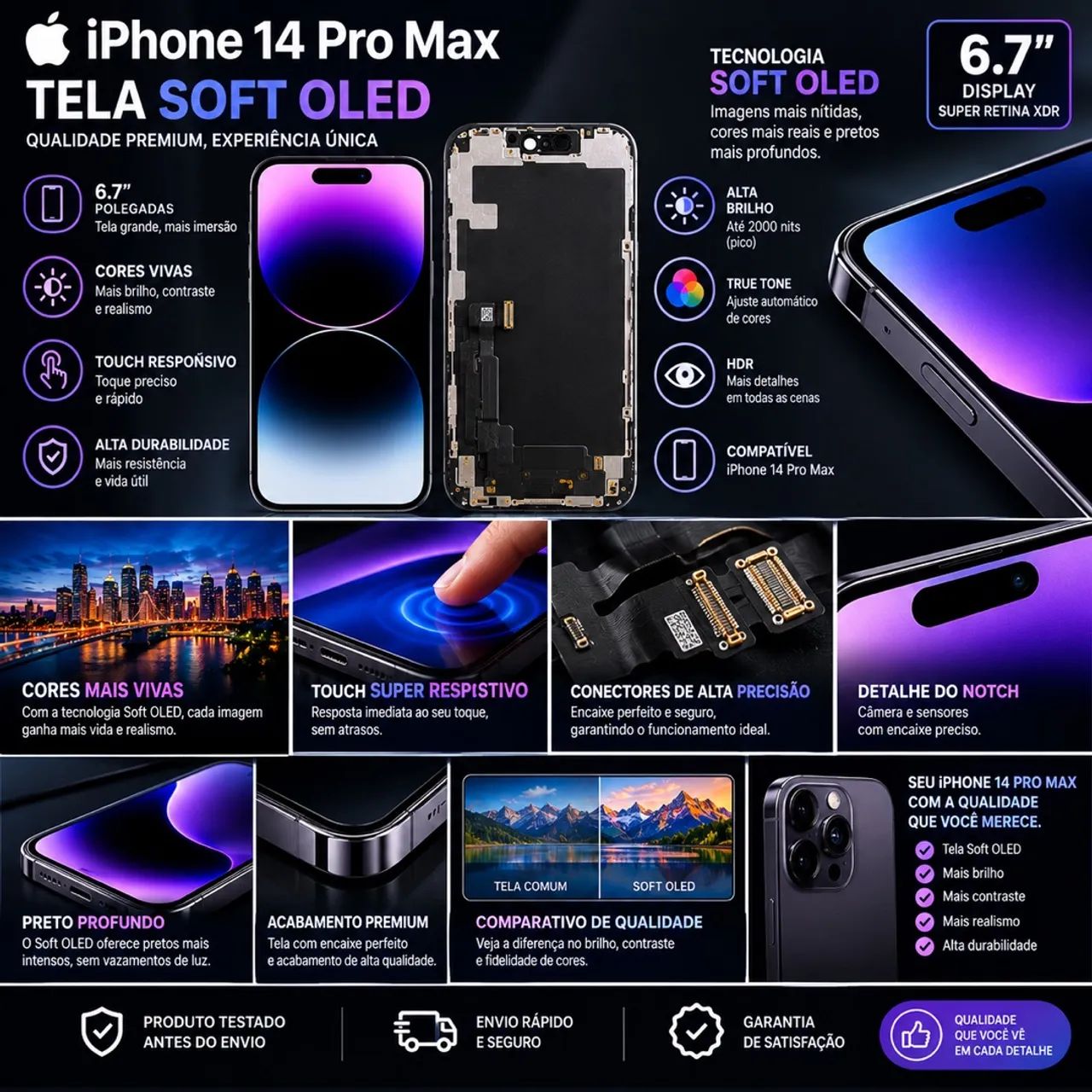 Tela display soft oled para iPhone 14 Pro Max - Foto 2
