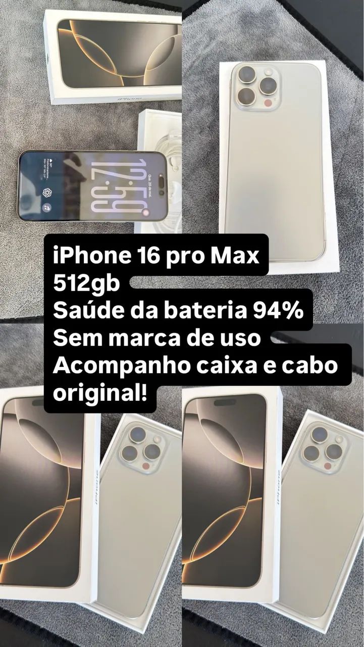iPhone 16 pro Max 512gb saúde da bateria 94% - Foto 3