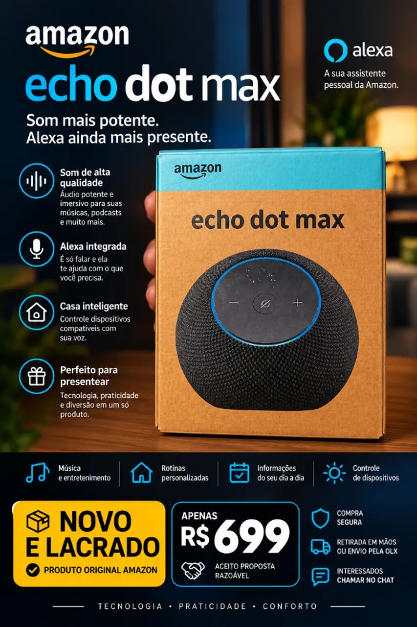 Echo Dot Max Amazon Alexa NOVO LACRADO - Original