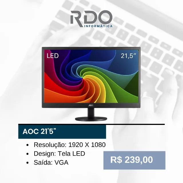 Monitor AOC 21.5" LED Full HD 1080p Conexão VGA - Pronto para uso!