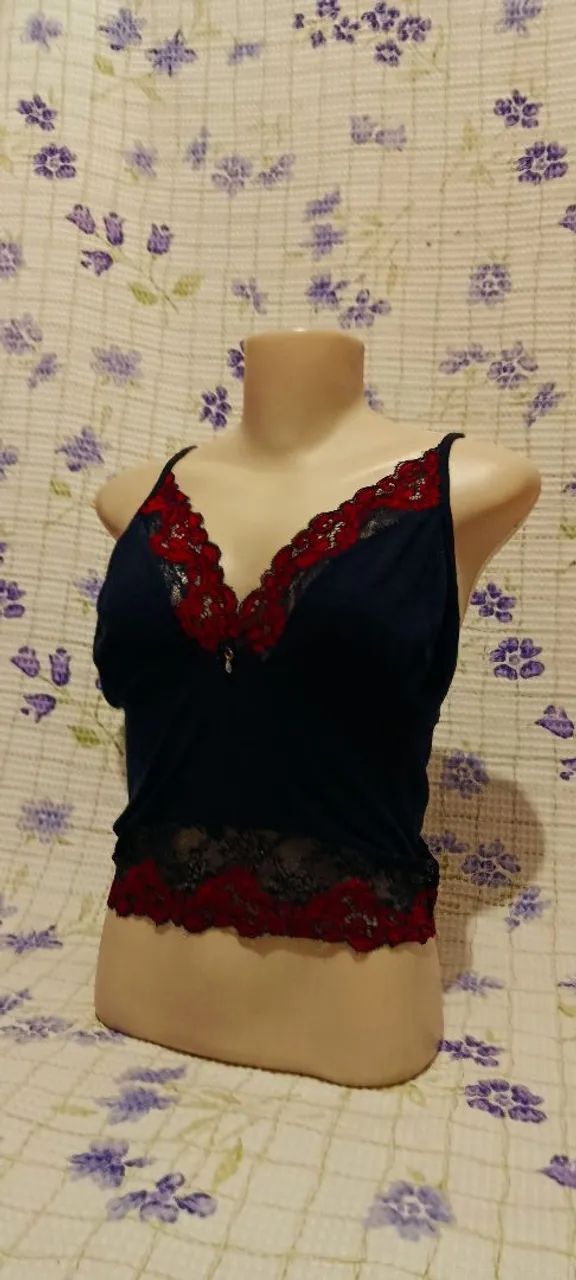 blusa de alcinha com renda vermelha - Foto 2