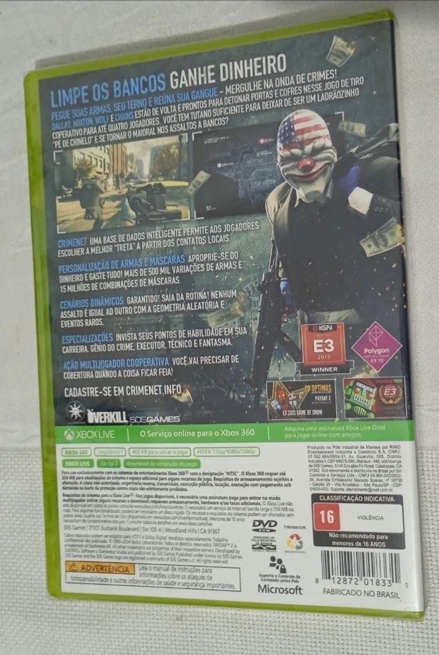 Payday 2 Safecracker ( Lacrado ) Xbox 360 - Mídia Física Original - - Foto 4