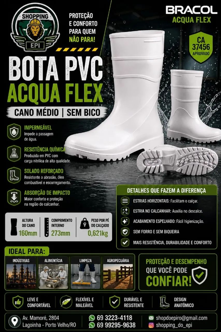 Bota PVC Bracol Acqua Flex Cano Médio Branca