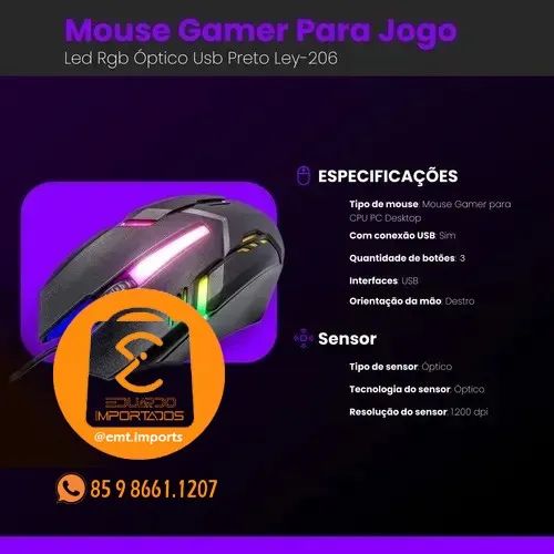 Mouse Gamer Com Led RGB 1200DPI Lehmox LEY-206 - Foto 4