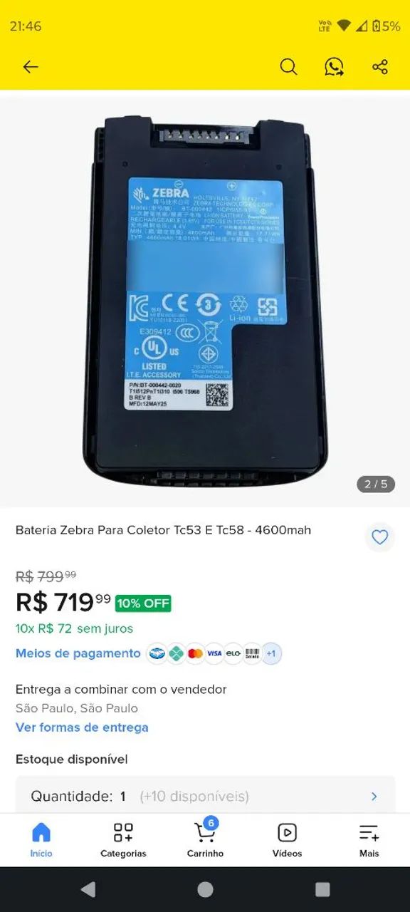 Bateria Zebra Para Coletor Tc53 E Tc58 - 4600mah - Foto 4