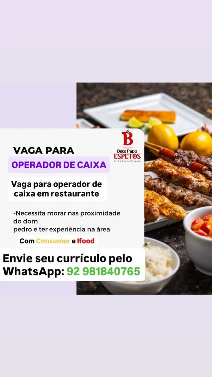 Operador de Caixa e Auxiliar de Cozinha