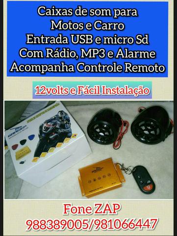 Rádio FM MP3 e alarme anti-furto para motos