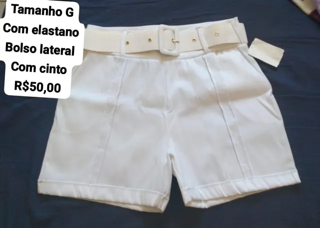 Short Em tecido com elastano tamanho G conforto e qualidade acompanha cinto bolso lateral