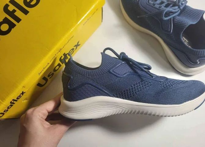 Tênis Slip On Feminino Joanetes Azul Marinho Com Cadarço