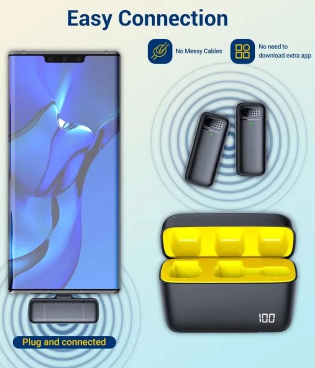 Microfone lapela sem fio lapella wi-fi recarregável professor conferência Android 