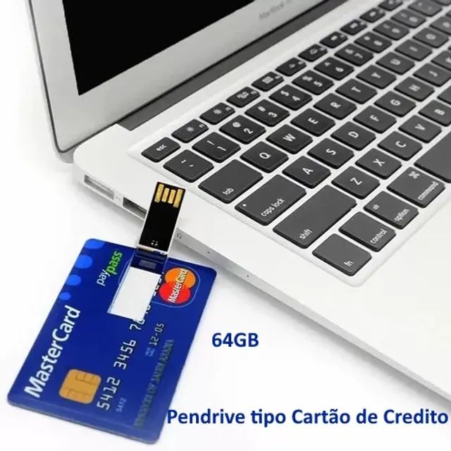 Pendrive 64GB Tipo Cartão de Credito USB Flash, Memory Stick, USB 2.0 