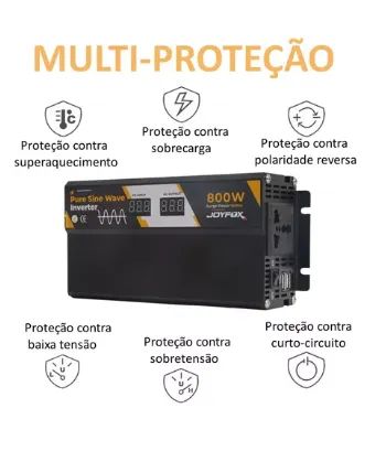 Inversor Energia Onda Senoidal Pura 800w Pico 1600w 12v Para 110v 60hz Usb Converso Joyfox - Foto 2