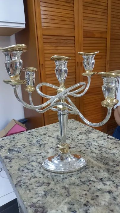 Castiçal de 5 braços em prata com ouro - Foto 5