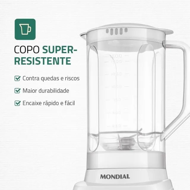 Liquidificador Mondial Pratic Power L-97-W, 2,2 litros, 550W, 2 Vel.+ Pulsar , Branco - 11 - Foto 2