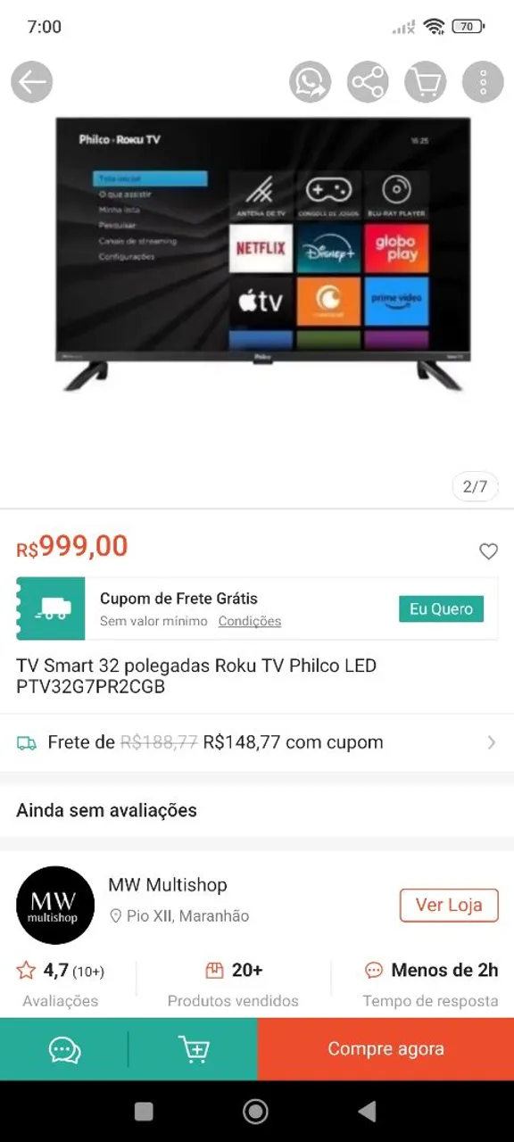 TV Smart 32 polegadas Roku TV Philco LED