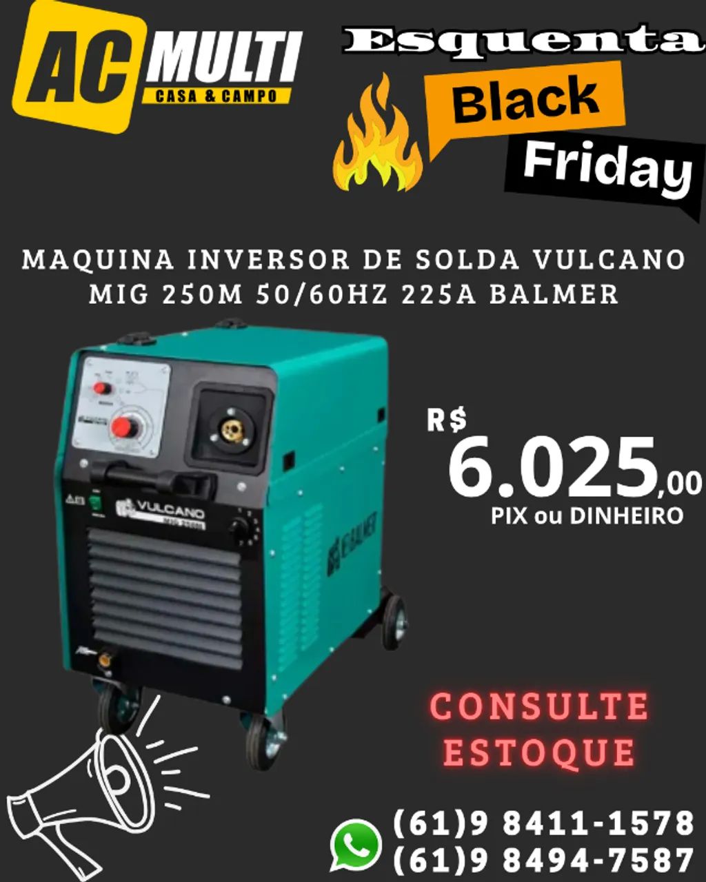 Maquina Inversor de solda Vulcano MIG 250M 50/60Hz 225A Balmer