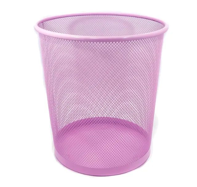 Lixeira de escritório em Metal Aramado Rosa Claro Telada Cesto de Lixo 10 litros