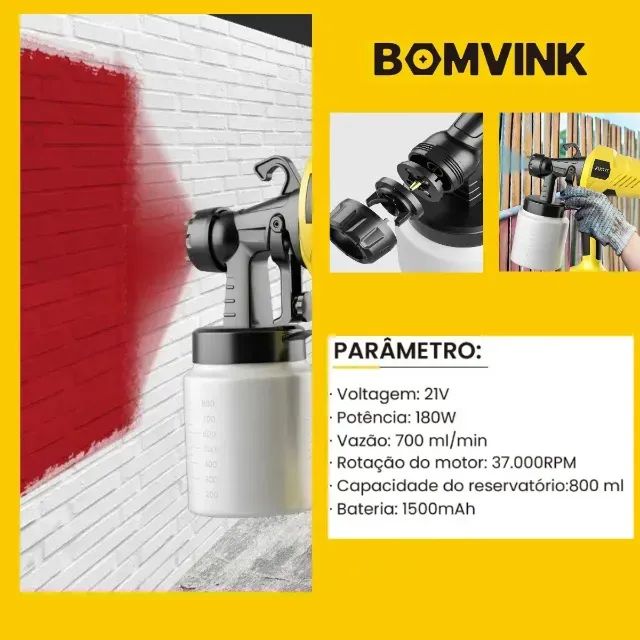 Pistola Elétrica De Pintura Pulverizadora Bomvink 180w 800ml - Foto 3