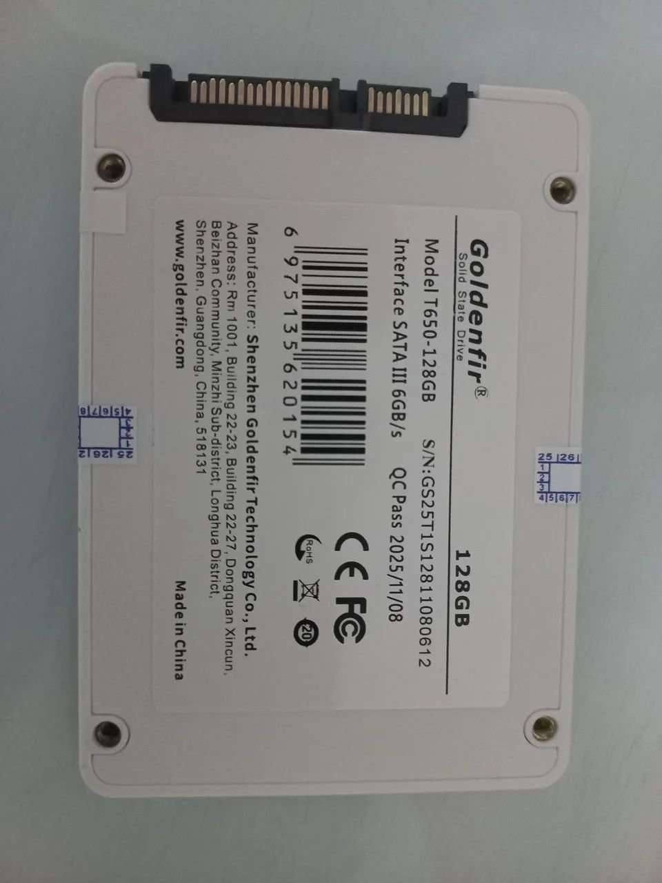 SSD 128GB R$73,00 GOLDENFIR BRANCO 2.5 SATA3