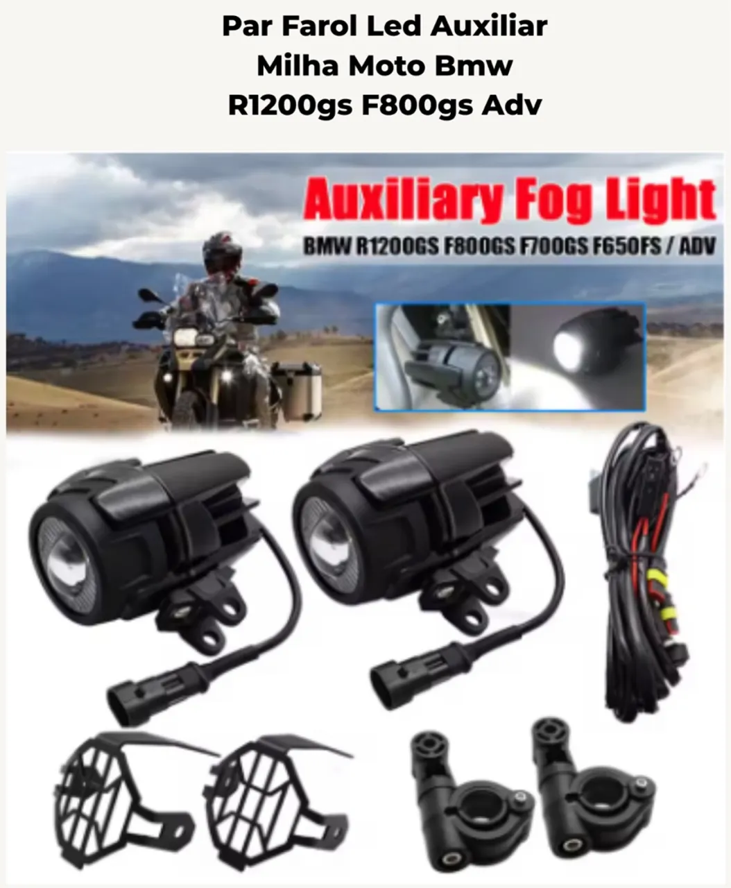 Farol Auxiliar LED Milha BMW R1200GS F800GS ADV